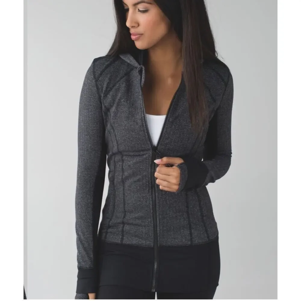 Lululemon Daily Practice Jacket Heathered Herringbone Gray and Black Size 8